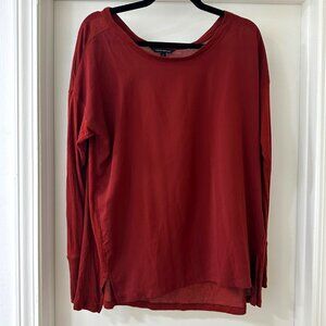 Banana Republic Burnt Orange Long-sleeved Two-fabric Top, Size Small
